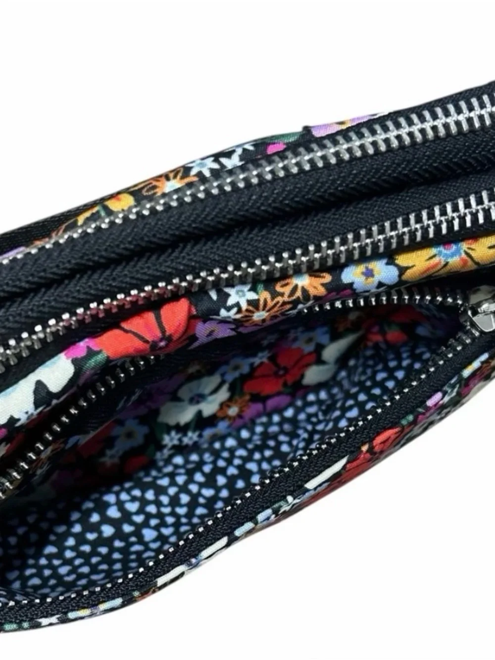Brighton Floral Zip Cosmetic Pouch - Black with Purple, Orange & Yellow Flowers